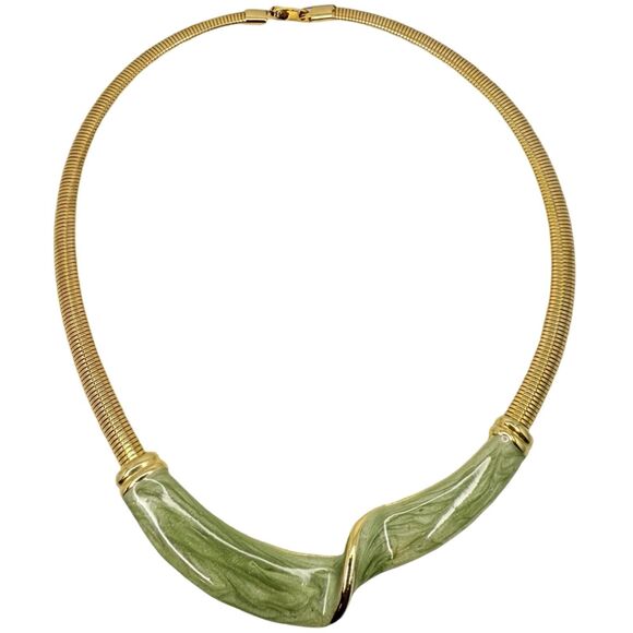 Polished Gold Tone Omega Chain Necklace 18" Collar Statement Jewelry - Picture 5 of 11